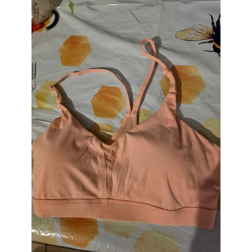 Champion Womens Peach Mesh V-Neck Racerback Sports Bra Size Medium